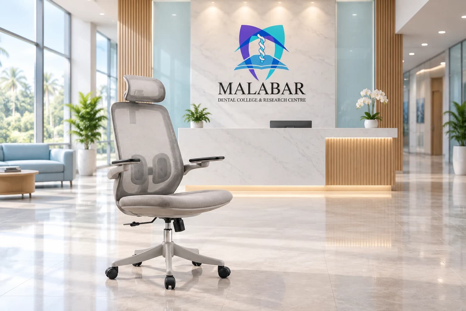 Fordel ergonomic chair in a Malabar Dental College reception concept