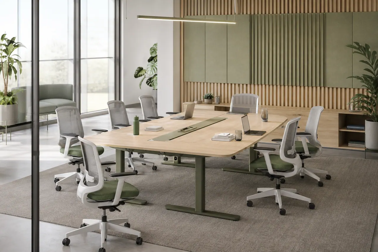Modern collaborative office with modular meeting furniture